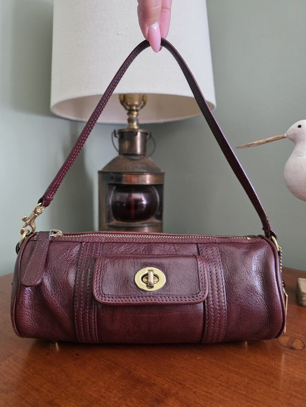 Coach 9707 Glazed Water Buffalo Roll Barrel Bag Mahogany Leather Vintage
